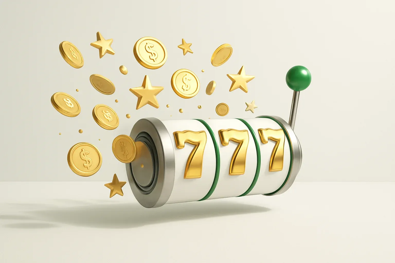 Colorful slot machine reels with gold symbols, coins, and exploding stars